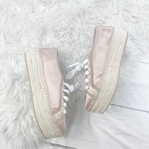 Miu Miu Women's Pink Satin Lace-up Platform Espadrille Sneaker Size‎ 42 - Picture 1 of 8